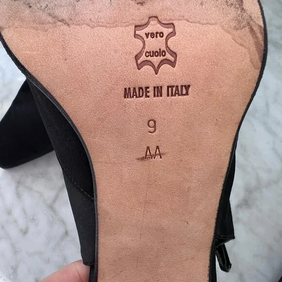 Cynthia Rowley Black Satin High Heels Shoes Women's Buckle Slingback Fabric 9AA - Picture 9 of 9